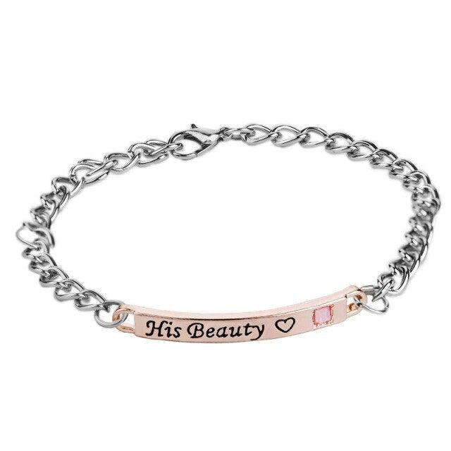 Luxury Couple Titanium Steel Alloy King Queen Bracelet Alloy Pendant Lover Letter Bracelet Attraction Distance Relationship Couples Bracelet For Men Women Bracelets Matching Link Chain Elegant Bracelets