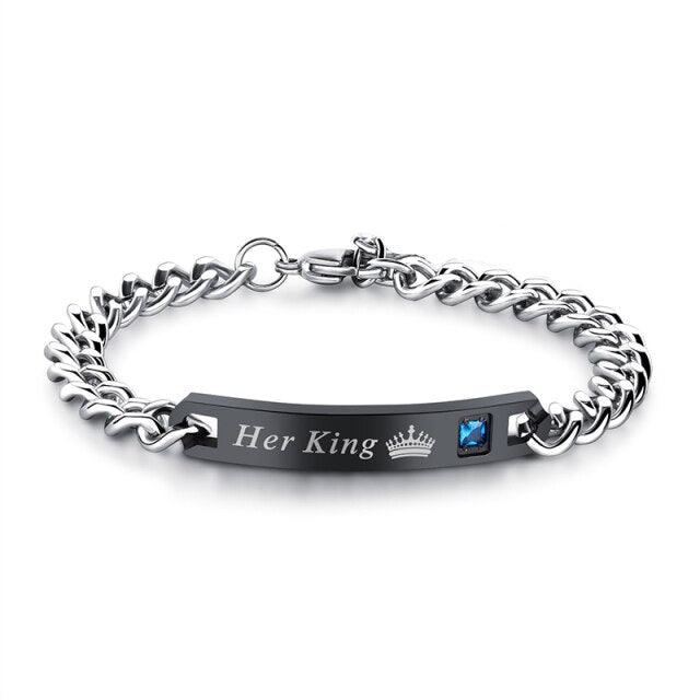 Luxury Couple Titanium Steel Alloy King Queen Bracelet Alloy Pendant Lover Letter Bracelet Attraction Distance Relationship Couples Bracelet For Men Women Bracelets Matching Link Chain Elegant Bracelets