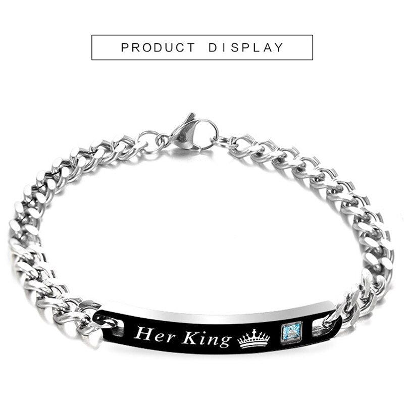 Luxury Couple Titanium Steel Alloy King Queen Bracelet Alloy Pendant Lover Letter Bracelet Attraction Distance Relationship Couples Bracelet For Men Women Bracelets Matching Link Chain Elegant Bracelets