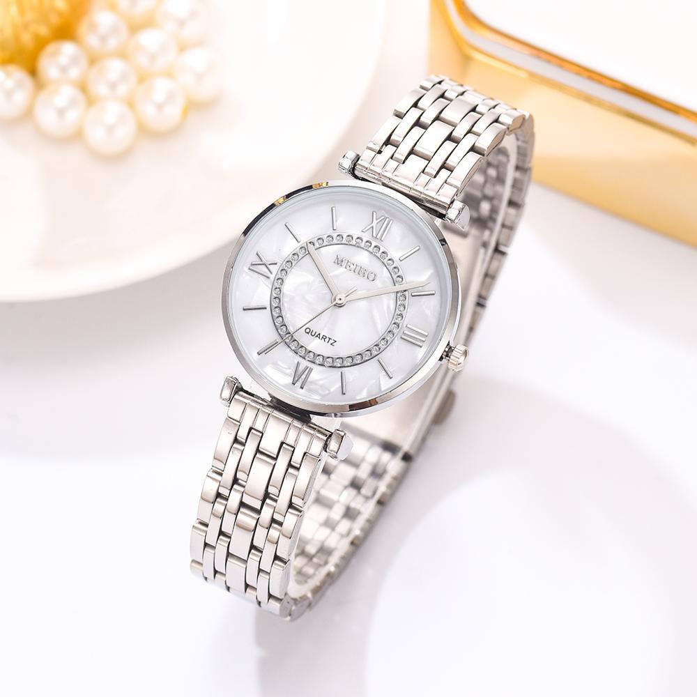 Luxury Crystal Women Bracelet Watches Fashion Diamond Quartz Watch Steel Wristwatch Stainless Steel Metal Women's Wrist Watch Two Tone Fashion Elegant Diamond Analog Quartz Watch Gift For Woman