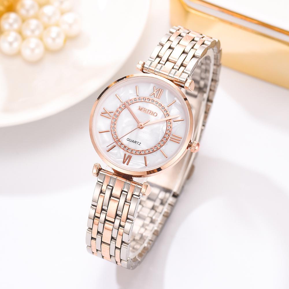 Luxury Crystal Women Bracelet Watches Fashion Diamond Quartz Watch Steel Wristwatch Stainless Steel Metal Women's Wrist Watch Two Tone Fashion Elegant Diamond Analog Quartz Watch Gift For Woman