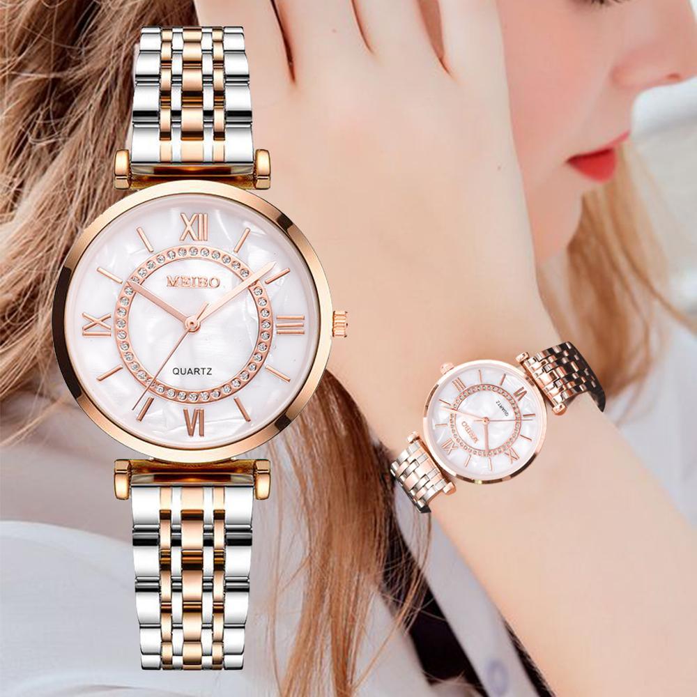 Luxury Crystal Women Bracelet Watches Fashion Diamond Quartz Watch Steel Wristwatch Stainless Steel Metal Women's Wrist Watch Two Tone Fashion Elegant Diamond Analog Quartz Watch Gift For Woman