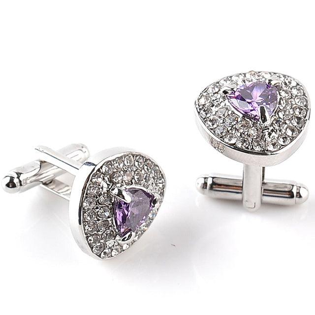 Luxury Cufflinks For Men Zircon Black Purple White Crystal Fashion Cuff Links Wedding Shirt Cuff Links Set Classic Jewelry Elegant Shirt Cufflinks