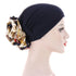 Luxury Elegant Bonnet Lightweight Soft Big Black Flower Elastic Elegant Hijab Caps Turban Africa Lightweight Headtie Head Scarf Soft Wrap Hat For Women