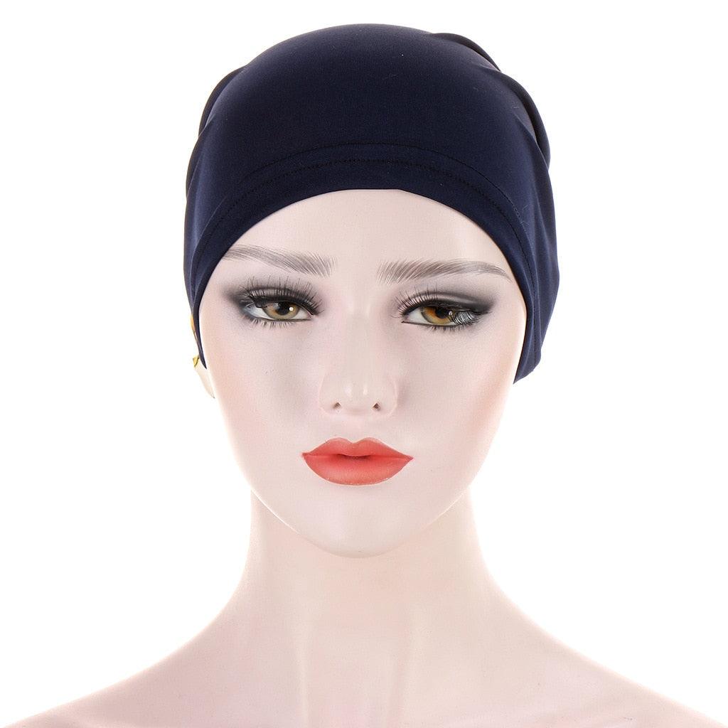 Luxury Elegant Bonnet Lightweight Soft Big Black Flower Elastic Elegant Hijab Caps Turban Africa Lightweight Headtie Head Scarf Soft Wrap Hat For Women