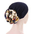 Luxury Elegant Bonnet Lightweight Soft Big Black Flower Elastic Elegant Hijab Caps Turban Africa Lightweight Headtie Head Scarf Soft Wrap Hat For Women