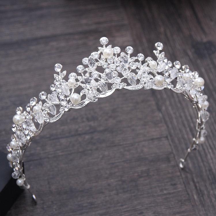 Luxury Elegant Crystal Pearl Bridal Crown Woman Tiaras Hair Jewelry Ornaments Hairwear Bride Headbands Wedding Hair Accessories Wedding Crown Hair Jewelry Bridal Hair Accessories Women Crown Rhinestones Crystal Tiaras Bride Queen Party Gift