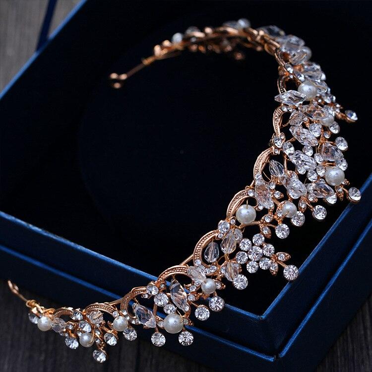 Luxury Elegant Crystal Pearl Bridal Crown Woman Tiaras Hair Jewelry Ornaments Hairwear Bride Headbands Wedding Hair Accessories Wedding Crown Hair Jewelry Bridal Hair Accessories Women Crown Rhinestones Crystal Tiaras Bride Queen Party Gift