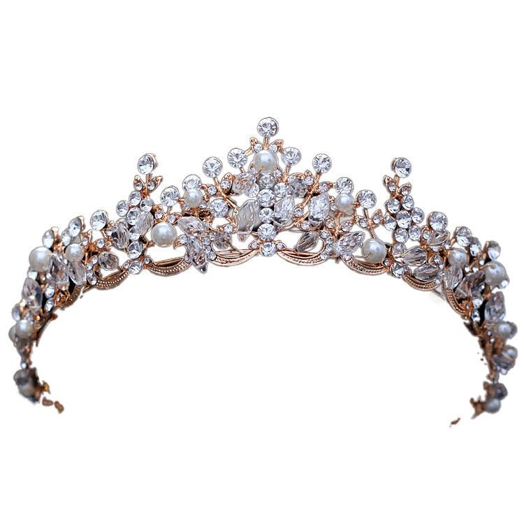 Luxury Elegant Crystal Pearl Bridal Crown Woman Tiaras Hair Jewelry Ornaments Hairwear Bride Headbands Wedding Hair Accessories Wedding Crown Hair Jewelry Bridal Hair Accessories Women Crown Rhinestones Crystal Tiaras Bride Queen Party Gift