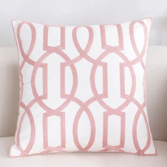 Luxury Embroidered Pink Pillow Cover Elegant Cushions Cover For Sofa Flower Geometric Cotton Pillow Case Throw Pillow Covers Modern Geometric Pillowcase Throw Cushion Cover for Bed Couch Sofa Office Decor 45*45