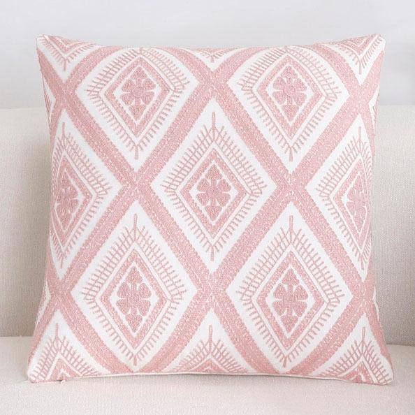 Luxury Embroidered Pink Pillow Cover Elegant Cushions Cover For Sofa Flower Geometric Cotton Pillow Case Throw Pillow Covers Modern Geometric Pillowcase Throw Cushion Cover for Bed Couch Sofa Office Decor 45*45