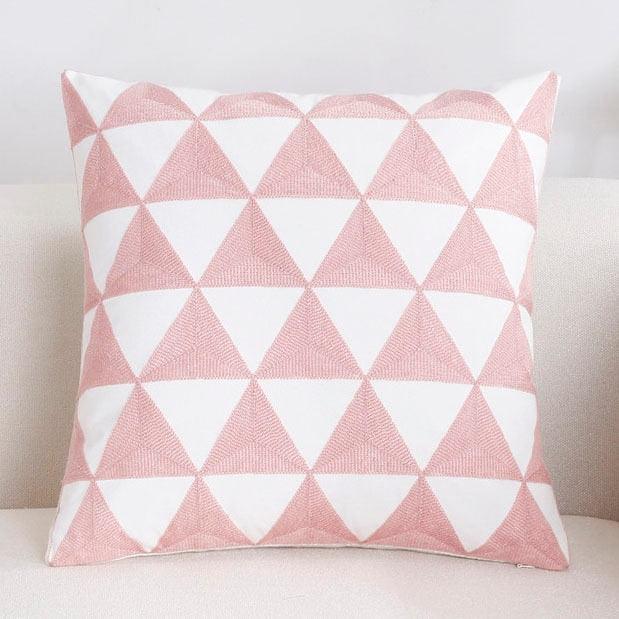 Luxury Embroidered Pink Pillow Cover Elegant Cushions Cover For Sofa Flower Geometric Cotton Pillow Case Throw Pillow Covers Modern Geometric Pillowcase Throw Cushion Cover for Bed Couch Sofa Office Decor 45*45