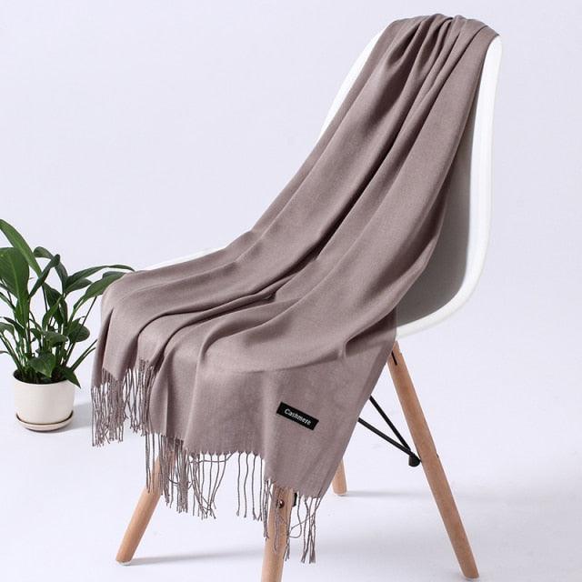 Luxury Fashion Winter Solid Colorful Soft Scarf Hijabs Tassels Long Warm Shawls Hijabs Lightweight Scarfs Scarves Cashmere Elegant Hijabs Scarves Wraps For Women