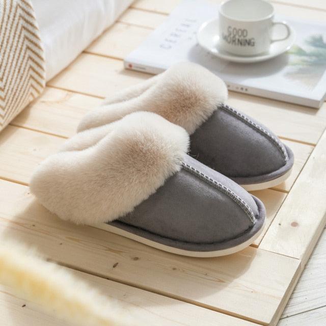 Luxury Faux Suede Home Women Full Fur Slippers Winter Warm Plush Bedroom Non-Slip Couples Shoes Indoor Furry Slippers Memory Foam Fluffy Soft Warm Slip On House Slippers Anti-Skid Cozy Plush For Indoor Outdoor