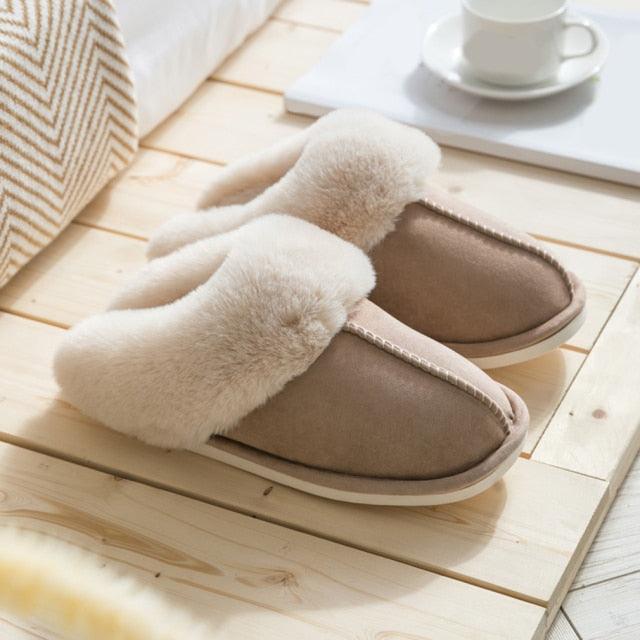 Luxury Faux Suede Home Women Full Fur Slippers Winter Warm Plush Bedroom Non-Slip Couples Shoes Indoor Furry Slippers Memory Foam Fluffy Soft Warm Slip On House Slippers Anti-Skid Cozy Plush For Indoor Outdoor