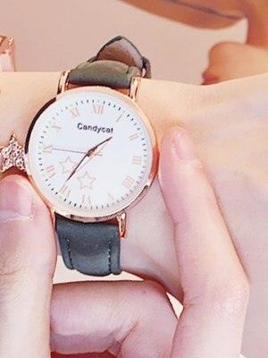 Luxury Girl Watch Student High School Small Fresh Watch Pink Cute Star Starry Sky Casual Leather Female Wrist Watch Leather Band Thin Minimalist Casual Simple Dress Watch