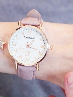 Luxury Girl Watch Student High School Small Fresh Watch Pink Cute Star Starry Sky Casual Leather Female Wrist Watch Leather Band Thin Minimalist Casual Simple Dress Watch