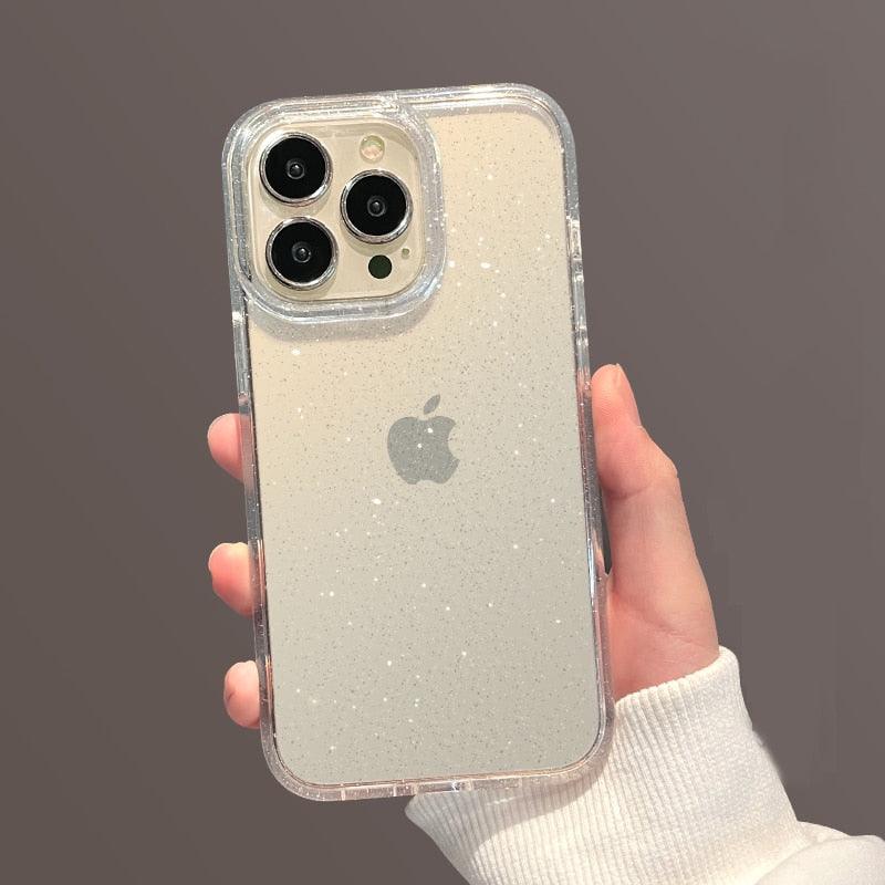 Luxury Glitter Bumper Clear Case for IPhone 14 13 12 11 Pro Max Mini X XS Max XR Cute Shining Shockproof Silicone Cover Hard Back Shockproof Protective Phone Cover For iPhone