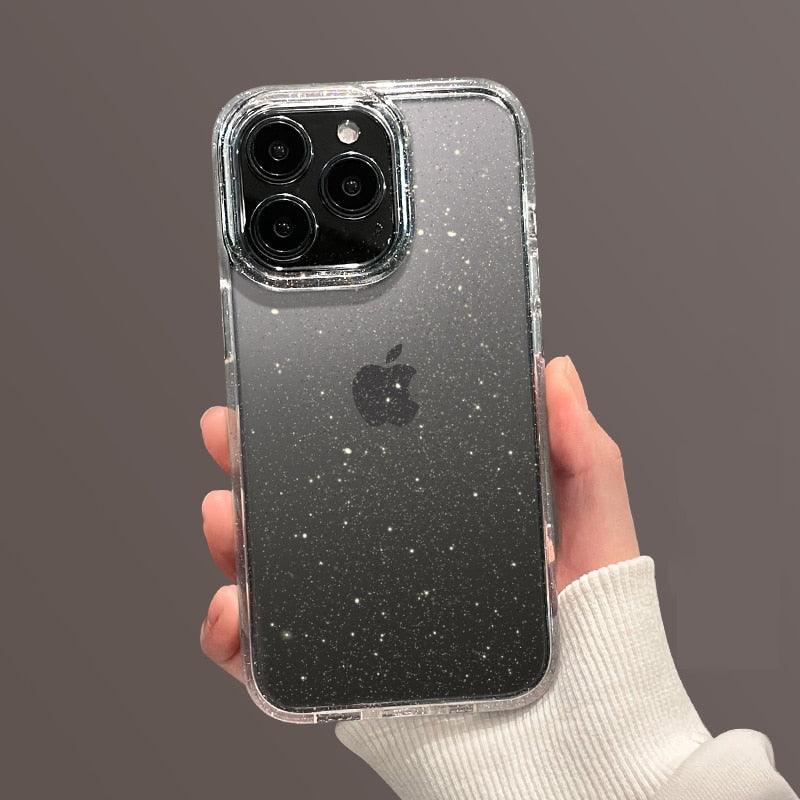 Luxury Glitter Bumper Clear Case for IPhone 14 13 12 11 Pro Max Mini X XS Max XR Cute Shining Shockproof Silicone Cover Hard Back Shockproof Protective Phone Cover For iPhone