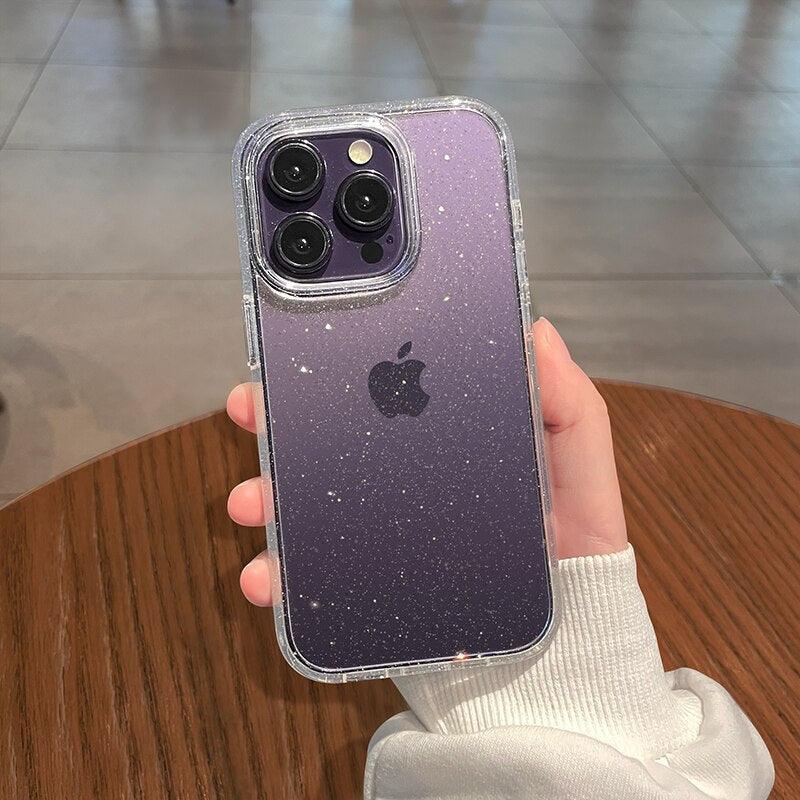 Luxury Glitter Bumper Clear Case for IPhone 14 13 12 11 Pro Max Mini X XS Max XR Cute Shining Shockproof Silicone Cover Hard Back Shockproof Protective Phone Cover For iPhone