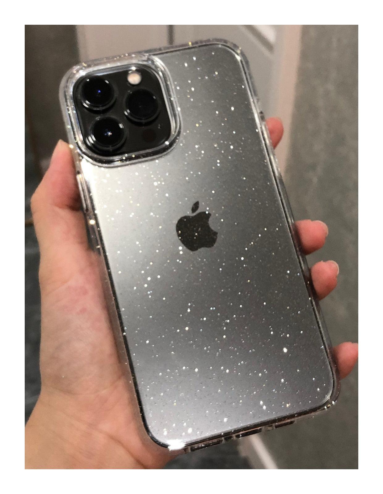 Luxury Glitter Bumper Clear Case for IPhone 14 13 12 11 Pro Max Mini X XS Max XR Cute Shining Shockproof Silicone Cover Hard Back Shockproof Protective Phone Cover For iPhone