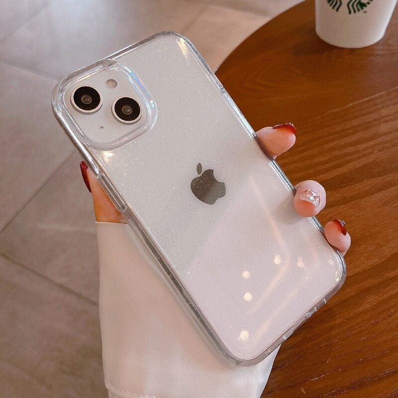 Luxury Glitter Bumper Clear Case for IPhone 14 13 12 11 Pro Max Mini X XS Max XR Cute Shining Shockproof Silicone Cover Hard Back Shockproof Protective Phone Cover For iPhone