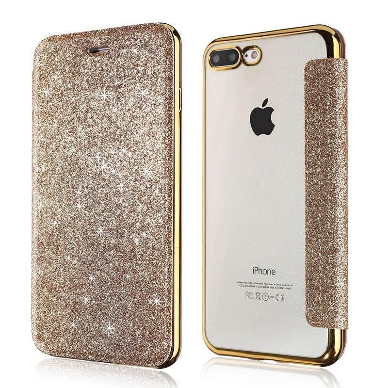 Luxury Glitter Leather Flip Wallet Case For iPhone 14 13 12 11 Pro XS Max XR X 7 8 Plus 6s Plus Clear Back Case iPhone Shiny Luxury Glitter Leather Case with Card Holder Flip Magnetic Closure Stand Cover