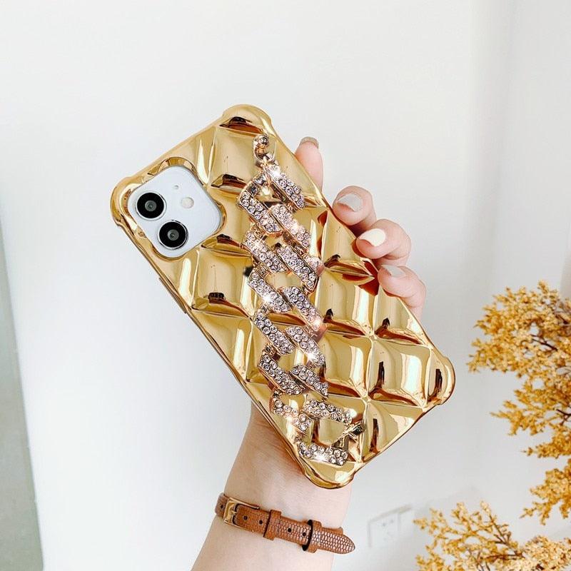 Luxury Glitter Rhinestones Wrist Bracelet Chain Case For iPhone 14 13 11 12 Pro Max X XR XS 7 8 Plus Detachable Metal Bracelet Luxury Chain Case for iPhone