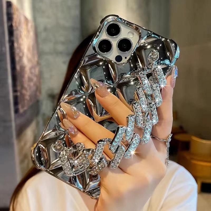 Luxury Glitter Rhinestones Wrist Bracelet Chain Case For iPhone 14 13 11 12 Pro Max X XR XS 7 8 Plus Detachable Metal Bracelet Luxury Chain Case for iPhone