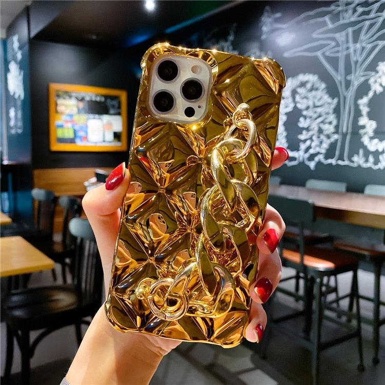 Luxury Gold Plating Electroplated Bracelet Cute Compatible with iPhone Diamond Case Luxury Sparkle Glitter Rhinestone  Phone Case For iPhone 14 13 Promax 11 12 Pro Max Mini Xs Max XR 8 7 Plus Mirror Cover