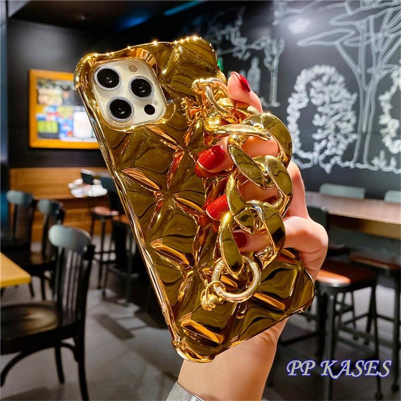 Luxury Gold Plating Electroplated Bracelet Cute Compatible with iPhone Diamond Case Luxury Sparkle Glitter Rhinestone  Phone Case For iPhone 14 13 Promax 11 12 Pro Max Mini Xs Max XR 8 7 Plus Mirror Cover