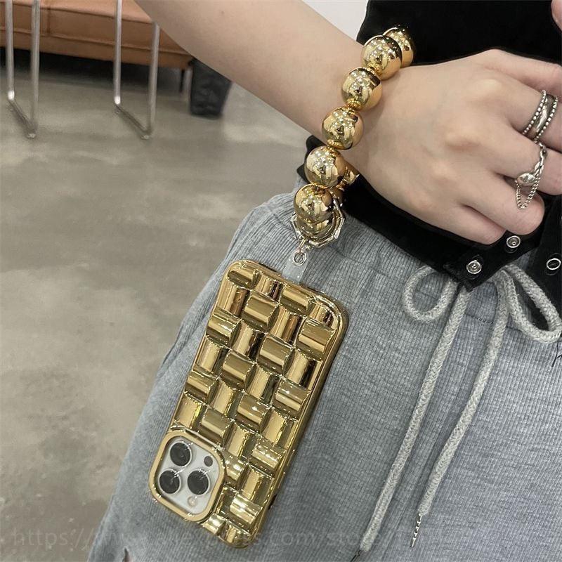 Luxury Gold Plating Electroplated Bracelet Cute Compatible with iPhone Diamond Case Luxury Sparkle Glitter Rhinestone  Phone Case For iPhone 14 13 Promax 11 12 Pro Max Mini Xs Max XR 8 7 Plus Mirror Cover