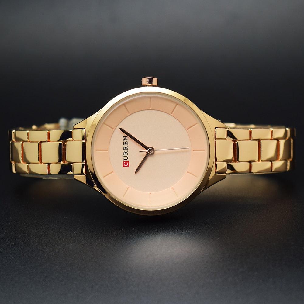 Luxury Gold Womens Watch Stainless Steel Ladies Wrist Watches Analog Quartz Watch Steel Quartz Ladies Watch Waterproof Stainless Steel Wrist Watch For Women