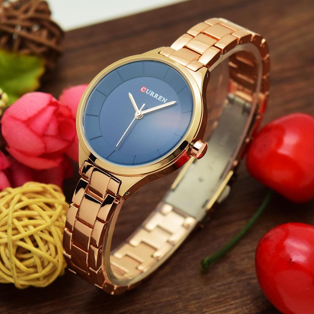 Luxury Gold Womens Watch Stainless Steel Ladies Wrist Watches Analog Quartz Watch Steel Quartz Ladies Watch Waterproof Stainless Steel Wrist Watch For Women