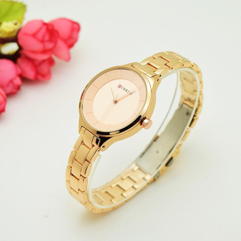 Luxury Gold Womens Watch Stainless Steel Ladies Wrist Watches Analog Quartz Watch Steel Quartz Ladies Watch Waterproof Stainless Steel Wrist Watch For Women