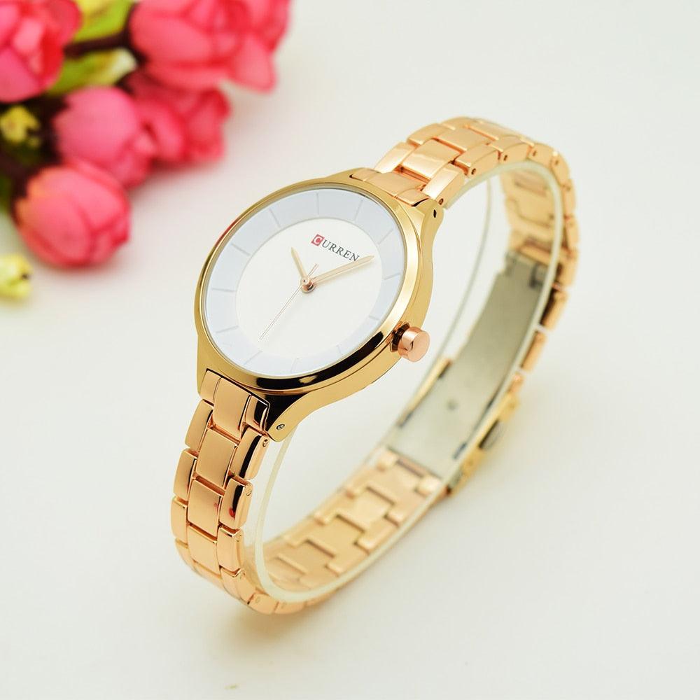 Luxury Gold Womens Watch Stainless Steel Ladies Wrist Watches Analog Quartz Watch Steel Quartz Ladies Watch Waterproof Stainless Steel Wrist Watch For Women