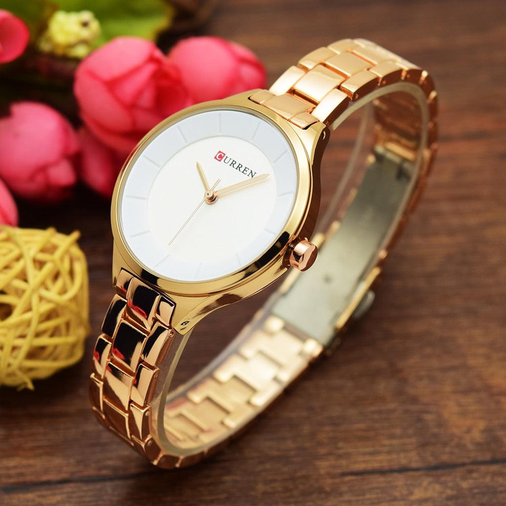 Luxury Gold Womens Watch Stainless Steel Ladies Wrist Watches Analog Quartz Watch Steel Quartz Ladies Watch Waterproof Stainless Steel Wrist Watch For Women