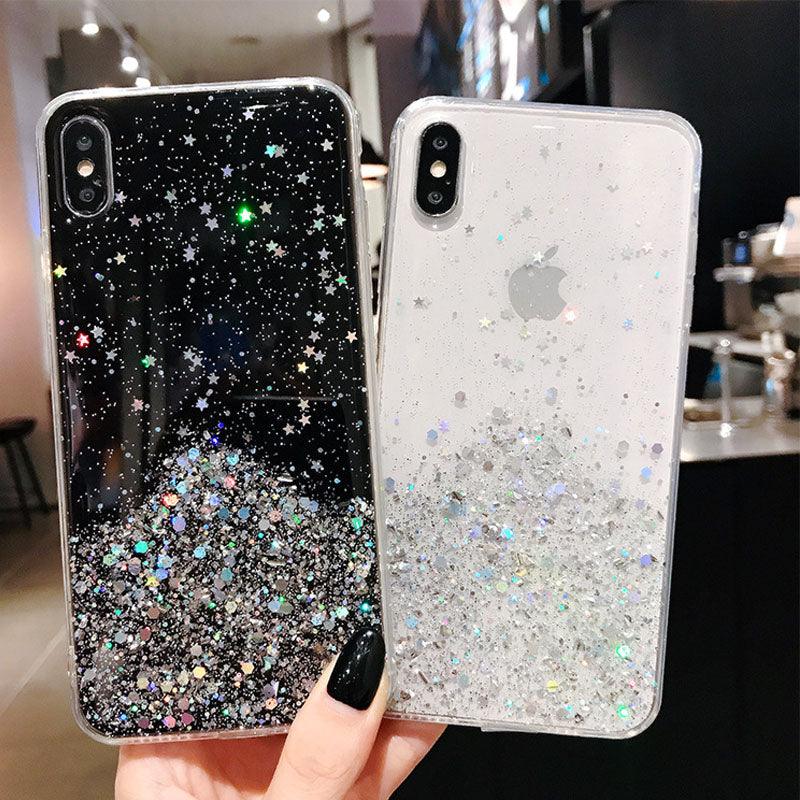 Luxury Gradient Glitter Star Case For iPhone 13 mini 12 Pro Max 11 Pro XR XS  X iPhone 8 7 6S 6 Plus Soft Clear Cover Case Girls Phone Case Shiny Transparent  Case For iphone