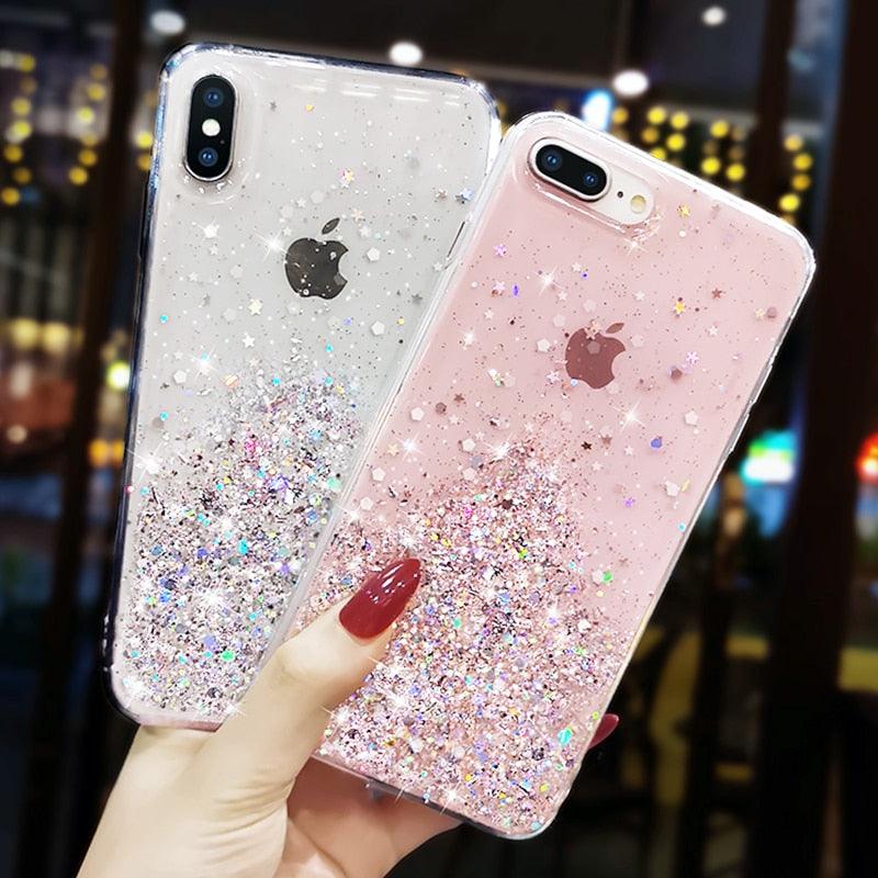 Luxury Gradient Glitter Star Case For iPhone 13 mini 12 Pro Max 11 Pro XR XS  X iPhone 8 7 6S 6 Plus Soft Clear Cover Case Girls Phone Case Shiny Transparent  Case For iphone