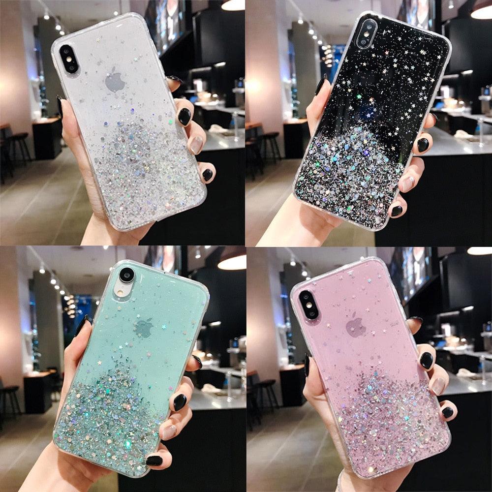 Luxury Gradient Glitter Star Case For iPhone 13 mini 12 Pro Max 11 Pro XR XS  X iPhone 8 7 6S 6 Plus Soft Clear Cover Case Girls Phone Case Shiny Transparent  Case For iphone