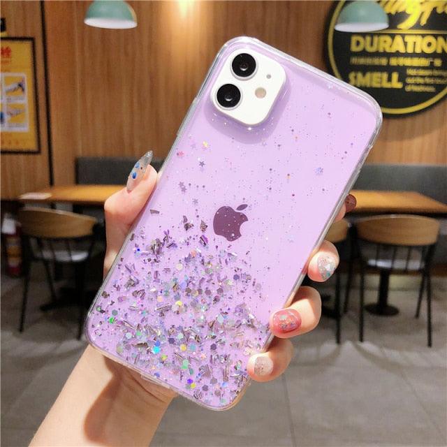 Luxury Gradient Glitter Star Case For iPhone 13 mini 12 Pro Max 11 Pro XR XS  X iPhone 8 7 6S 6 Plus Soft Clear Cover Case Girls Phone Case Shiny Transparent  Case For iphone