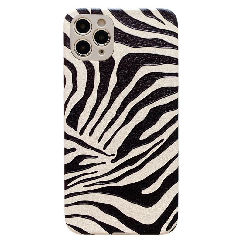 Luxury Leather Black White Zebra Pattern Phone Case for iPhone 13 12 11 14 Pro Max Xs Xr 7 14 plus Anti-fall Soft Silicone Back Cover Soft Slim Thin Luxury Shockproof Shiny Case for Girls and Women Zebra Print iPhone Case