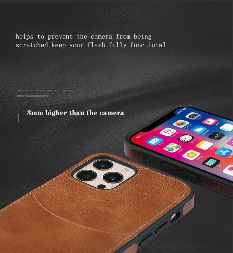 Luxury Leather Card Retro Case for iPhone 14 13 12 Mini 11 Pro Max X XR XS Slim Soft Cover for 14 Max Built-in Metal Plate for Magnetic Mounting & Card Holder Phone Case