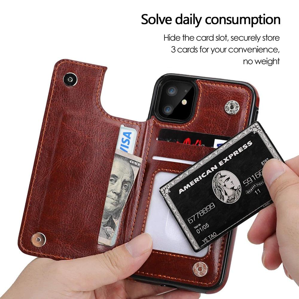 Luxury Leather Cover For iPhone 14 12 13 Mini 11 Pro XR XS Max 6 6s 7 8 Plus 5 5s Wallet Phone Card Slot Flip PU Leather Kickstand Card Slots Case Double Magnetic Clasp Durable Shockproof Cover For iPhone