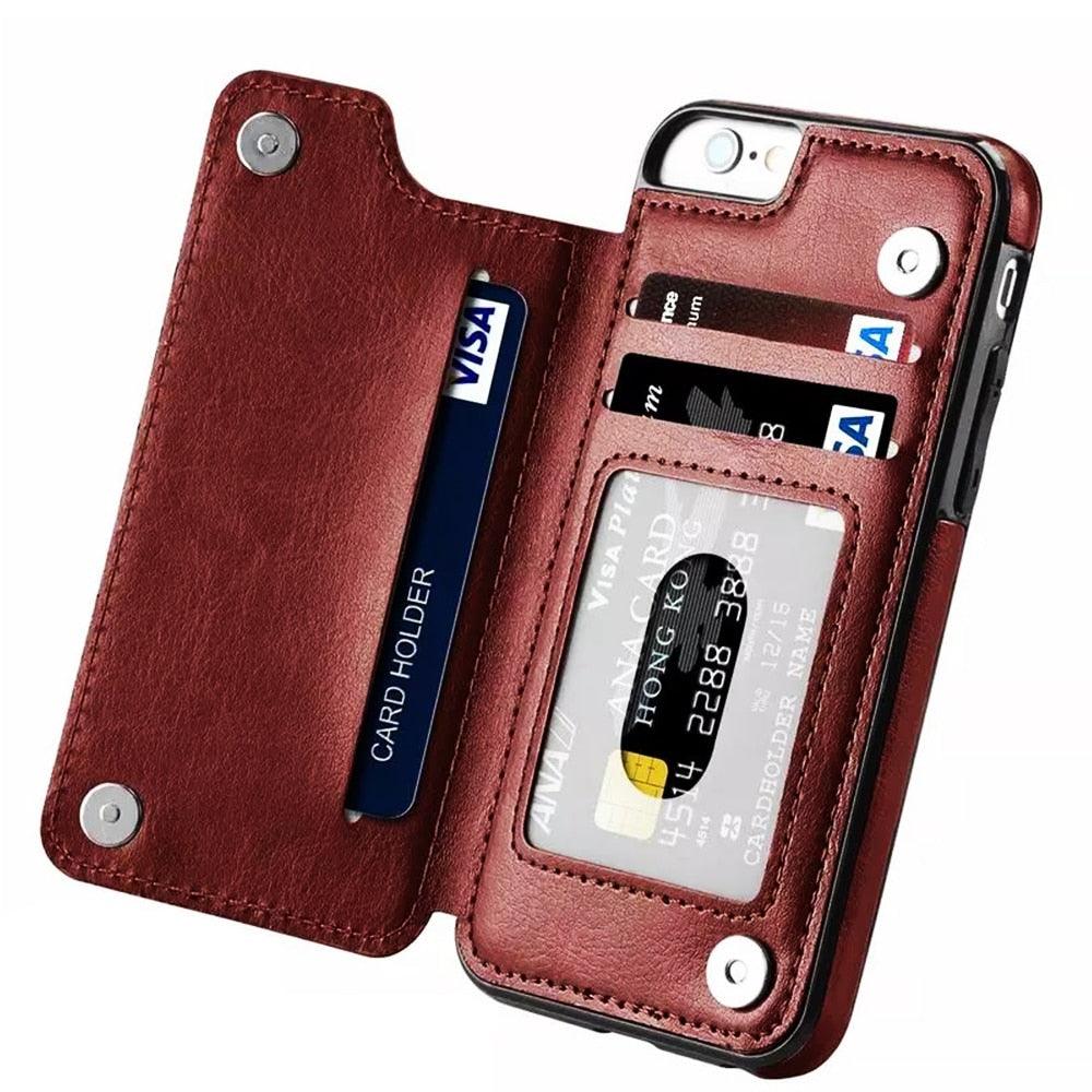 Luxury Leather Cover For iPhone 14 12 13 Mini 11 Pro XR XS Max 6 6s 7 8 Plus 5 5s Wallet Phone Card Slot Flip PU Leather Kickstand Card Slots Case Double Magnetic Clasp Durable Shockproof Cover For iPhone