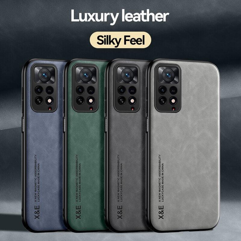 Luxury Leather Feel Phone Case For Xiaomi Redmi Note 11 11S 11T 10 9 9S 8 Pro 4G 5G K20 K30 K40 K50 Car Magnetic Cover Elegant Leather Three-Layer Back with Soft Silicone Edge Shockproof Protective Cover