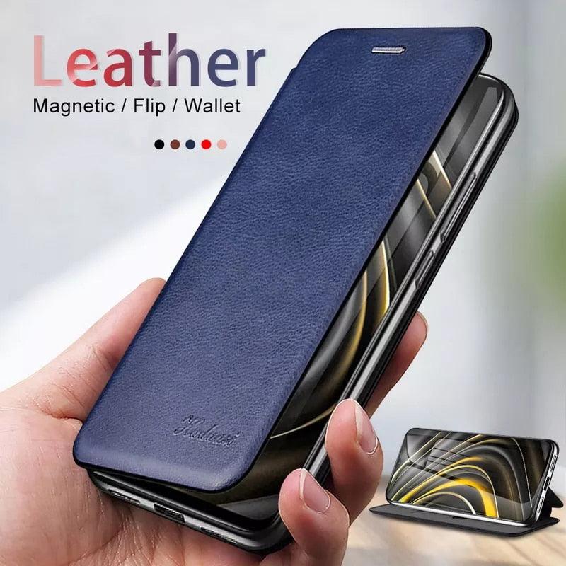 Luxury Leather Flip Case For Xiaomi Redmi Note 7 8 2021 8T 9 9S 6 5 Pro Cover On Redmi 5 Plus 7 7A 6 6A 8A 9A 9C NFC 9T 10A Flip Wallet Cover with Card Holder Magnetic Closure Kickstand Shockproof