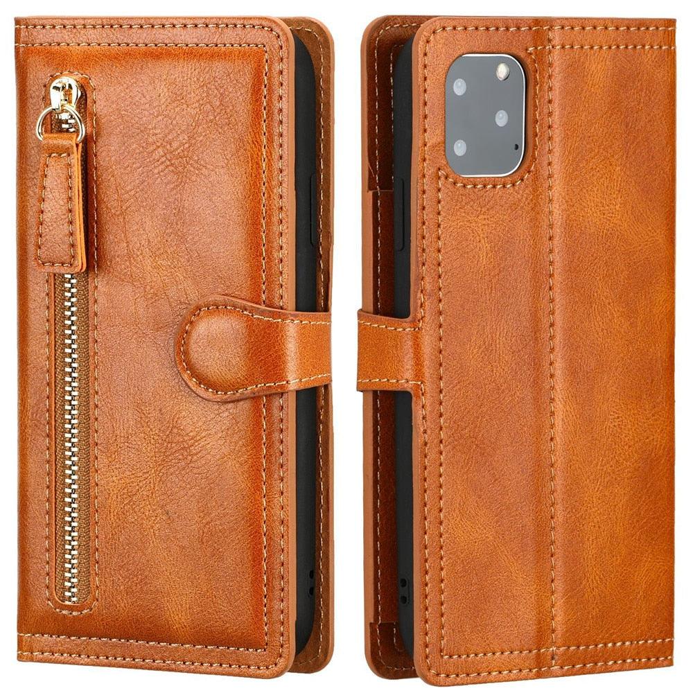 Luxury Leather Flip Wallet Case For iPhone 14 13 12 11 Pro MAX  X XS XR Card Holder Stand Cover Retro Brown Card Holder Slots Pocket Case PU Leather Magnetic Closure Kickstand Shockproof Flip Case