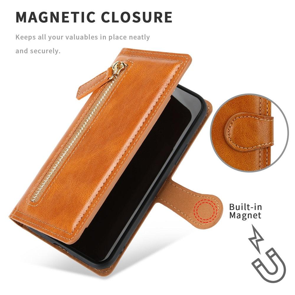 Luxury Leather Flip Wallet Case For iPhone 14 13 Pro MAX 11 12 Mini X XS XR Card Holder Stand Cover Shockproof PU Leather Wallet Card Holder Slots Cover Iphone Phone Case With Magnetic Buckle