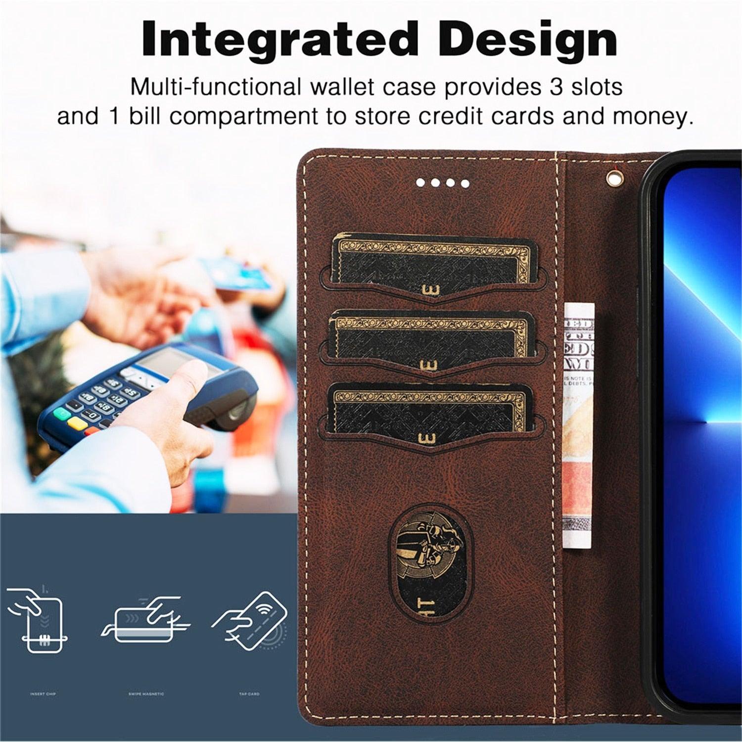 Luxury Leather Magnetic Flip Case For iPhone 14 13 12 Mini 11 Pro XS Max X XR 6 6s 8 7 Plus SE Wallet Card Phone Cover PU Leather Wallet Case with Card Pockets Back Flip Cover for iPhone